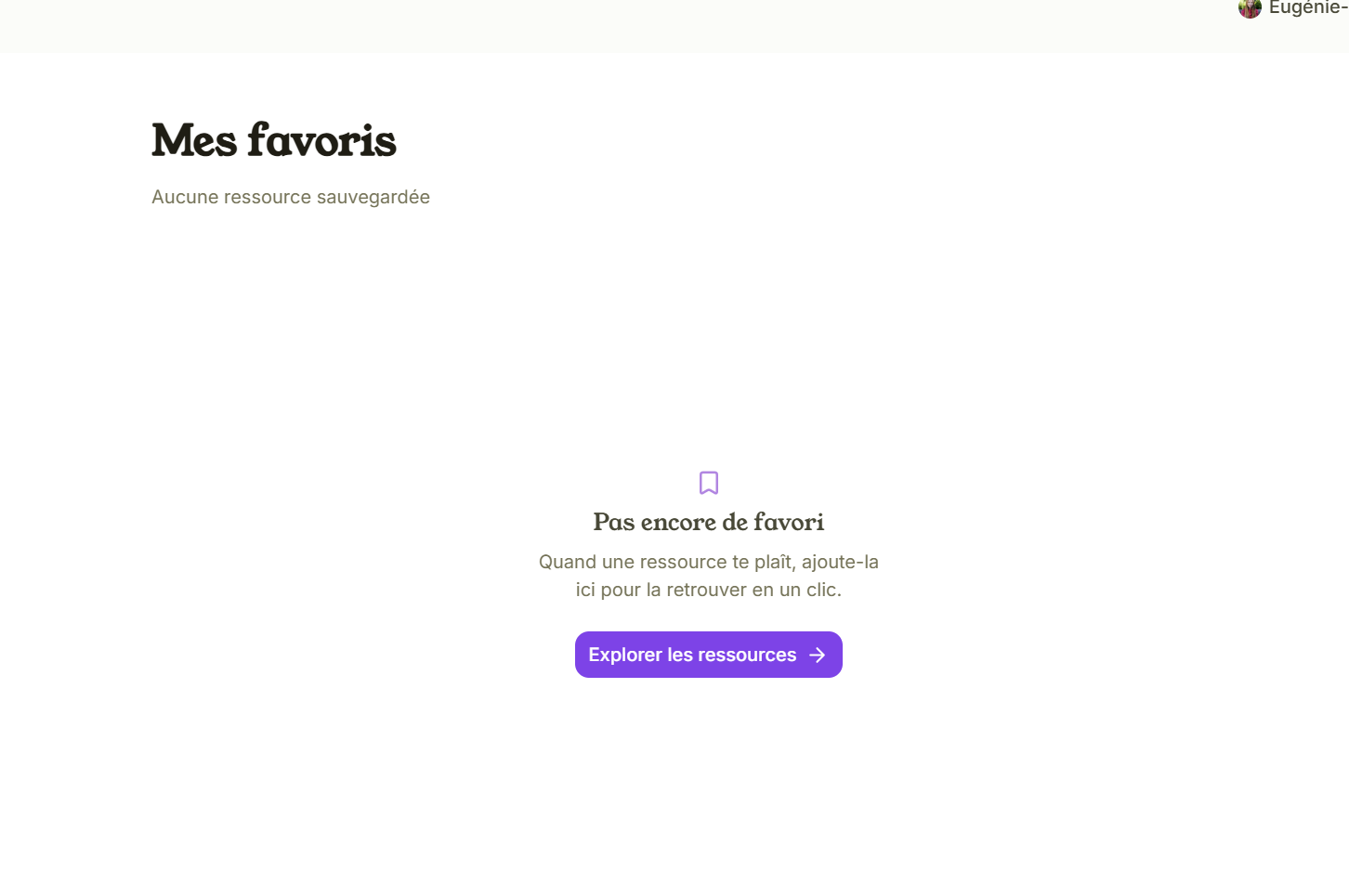 Onglet « Mes favoris », vide, avec le bouton « Explorer les ressources »